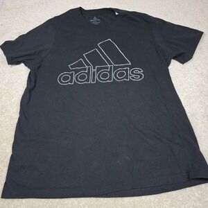 Adidas‎ Amplifier Tee Shirt Unisex Size L Black 3 Stripe Logo Spell Out Graphic